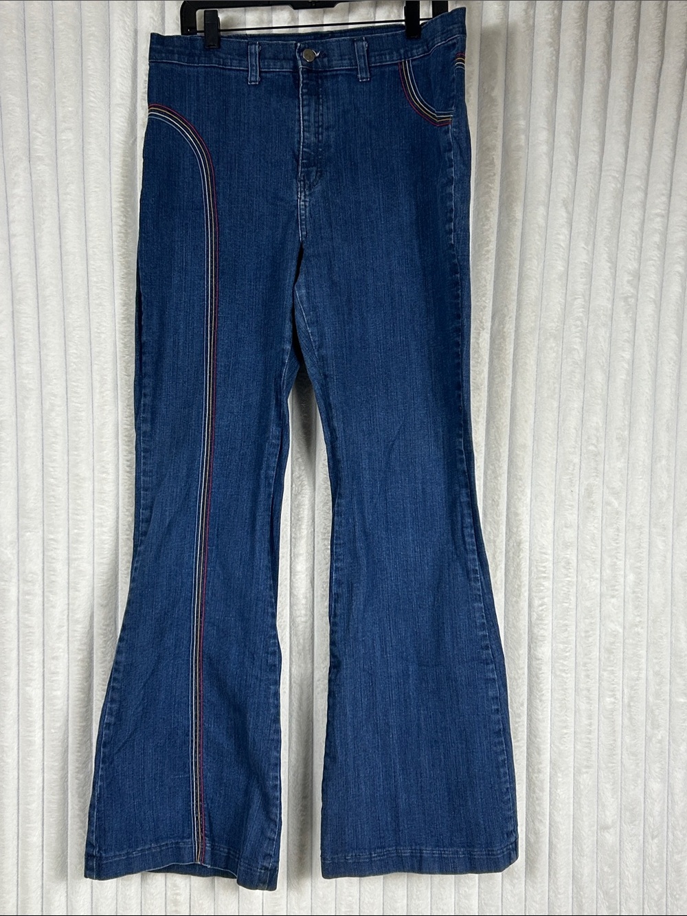 Unisex Bellbottom Flares with Contrast Rainbow Stitching 70s vibe 38/18